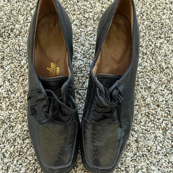 Vintage 1940s Lace-Up Heeled Oxfords Air Step – Size 4.5/5 – Black Leather - Picture 7 of 8